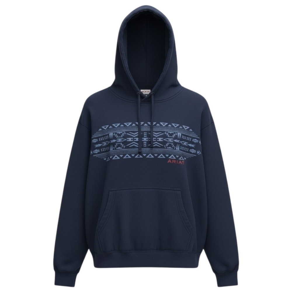 Ariat Relentless Navy Hoodie Aztec Chest Graphic And Logo Western Casual L Comfy
